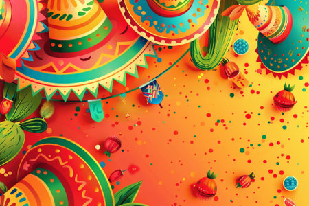 Cinco de mayo background with sombrero and maracas. Vector illustration.の写真素材