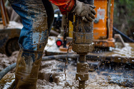 Close-up of a plumber working on a construction site.の写真素材