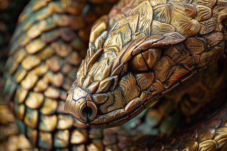 Close up of dragon statue in a park, Bangkok, Thailand.の写真素材