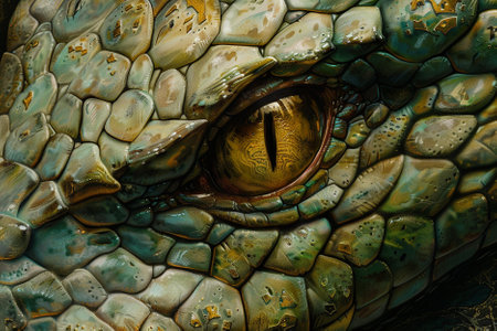 Close up of a dragon's eye as a background or texture.の写真素材