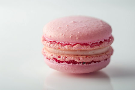 Macaroon isolated on white background. Close up of pink macaroon.の写真素材