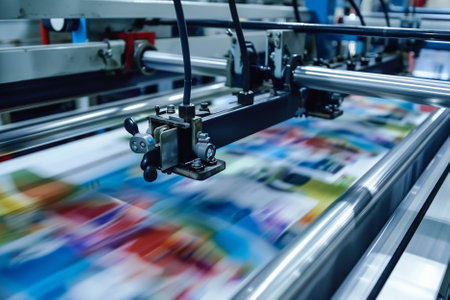 Printing machine in a printing shop. Printing industry. Printing industry.