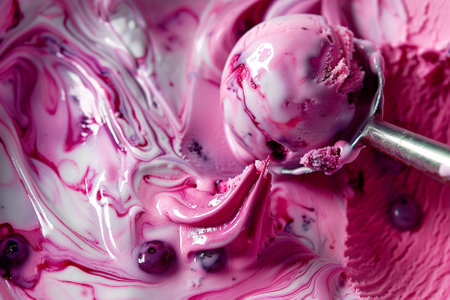 Scoop of ice cream with fresh berries. Close up.