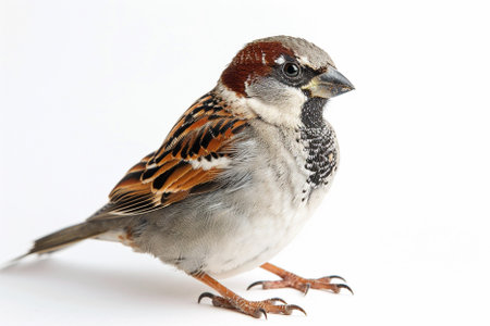 House Sparrow (Passer domesticus) isolated on a white backgroundの写真素材