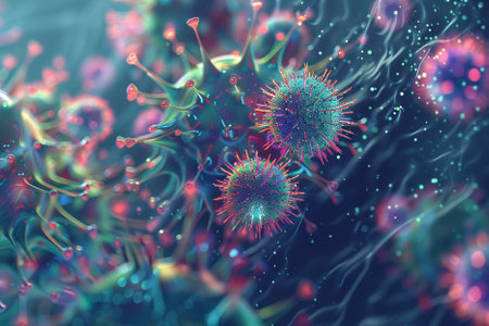 3d illustration of viruses and bacteria, microorganism cells.の写真素材