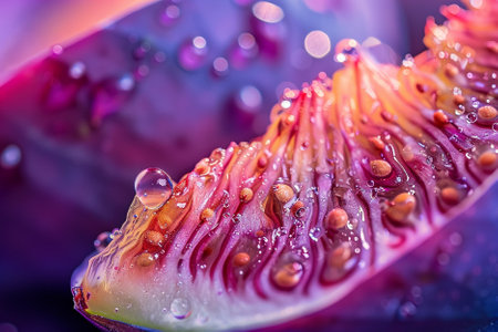Close up of a purple fig with water droplets, selective focusの写真素材