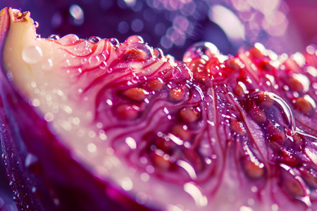 Macro of fresh figs with water drops on a purple background