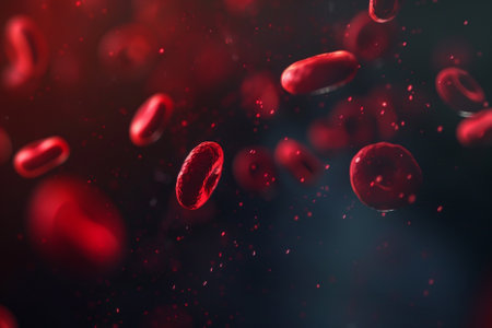 Blood cells with red blood cells, 3d render, medical backgroundの写真素材