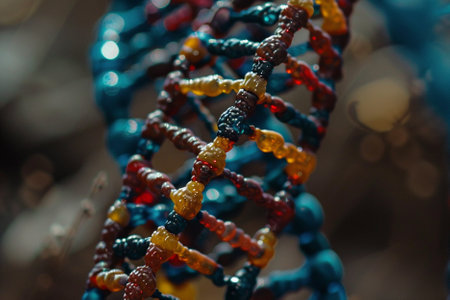 Colorful beads in the shape of a DNA chain close-upの写真素材