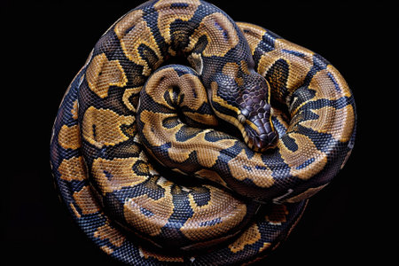 Python regius isolated on black backgroundの写真素材