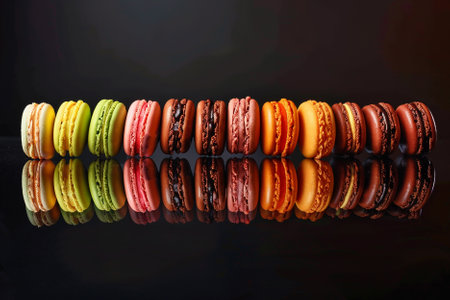 Colorful macaroons on a black background. Copy space.の写真素材