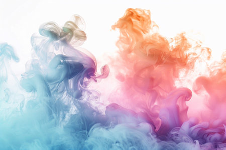 Colorful cloud of smoke of vape on white background. Copy space.の写真素材