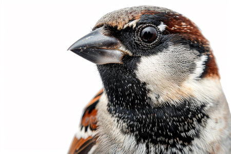 Portrait of a sparrow on a white background. Close-up.の写真素材