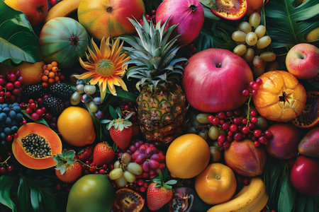 Fruits background. Top view. Flat lay. Still life.の写真素材