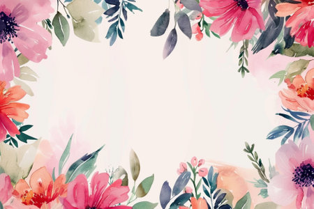 Greeting card with watercolor flowers. Pastel colors. Handmade.の写真素材