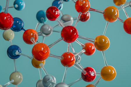Molecule structure on blue background, 3d render. Science conceptの写真素材