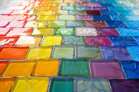colorful glass mosaic tiles in a market, closeup of photoの写真素材