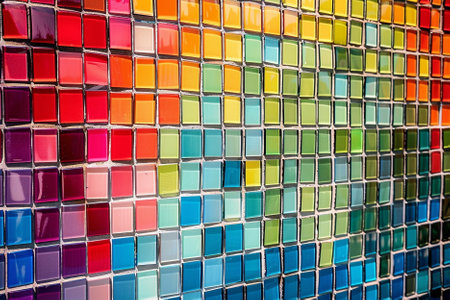 Colorful mosaic tiles wall texture background. Close up of colorful mosaic tiles wall.の写真素材