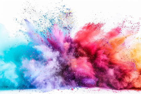 Explosion of colored powder isolated on white background. Abstract colored background