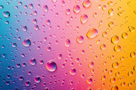 Water drops on rainbow background. Rainbow colors. Abstract colorful background.の写真素材