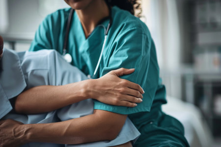 Cropped image of a doctor and a patient in a hospital.の写真素材