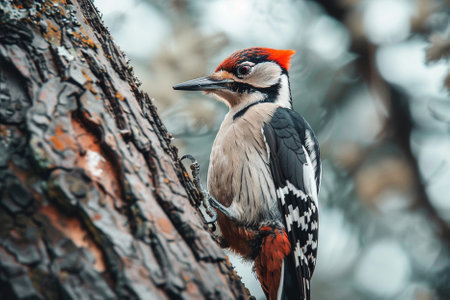 Great spotted woodpecker (Dendrocopos major). Russia, Moscow.の写真素材