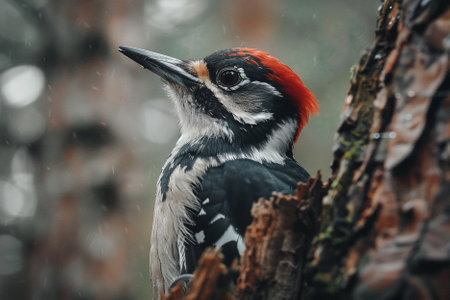 Great spotted woodpecker (Dendrocopos major). Russia, Moscow.の写真素材