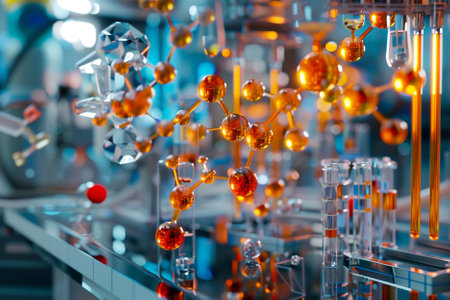 Molecular structure in a science laboratory. 3d rendering.の写真素材