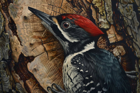 Woodpecker. Woodpecker on the background of an old tree.の写真素材