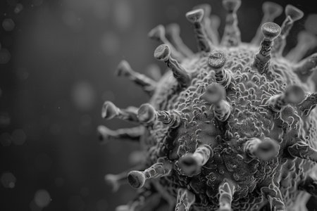 Virus cells. Coronavirus 2019-nCoV. Close-up of coronavirus cells. 3D renderingの写真素材