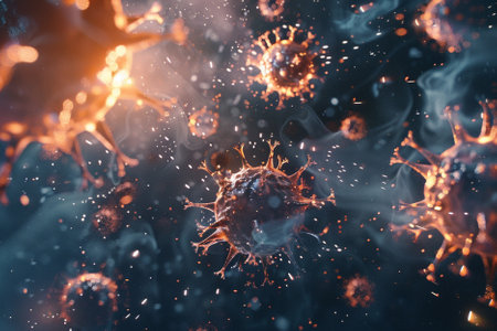 Virus cells. Microscopic view of virus cells. 3D renderingの写真素材
