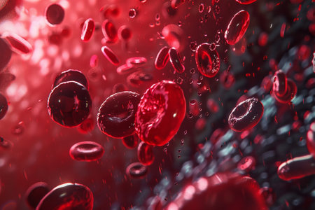 Red blood cells in vein, 3d render, computer digital illustrationの写真素材