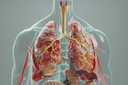 3d rendered medically accurate illustration of a human lungs and circulatory systemの写真素材