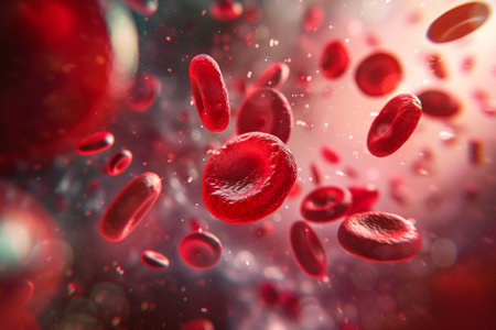 Blood cells in red blood cells, 3d render, medical backgroundの写真素材