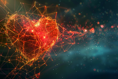 Abstract polygonal heart on dark background. 3D Renderingの写真素材
