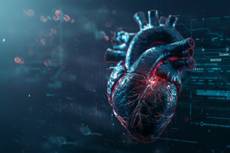 Human heart on abstract background. 3d rendering toned image double exposureの写真素材