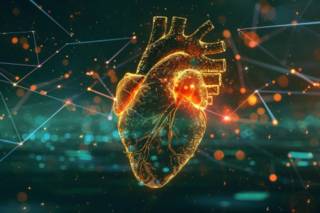 Human heart on a dark background. 3d rendering toned image double exposureの写真素材