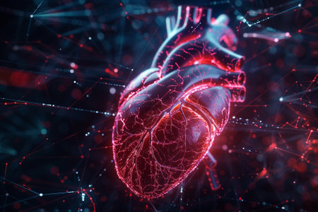 Human heart on dark background. 3d rendering toned image.の写真素材