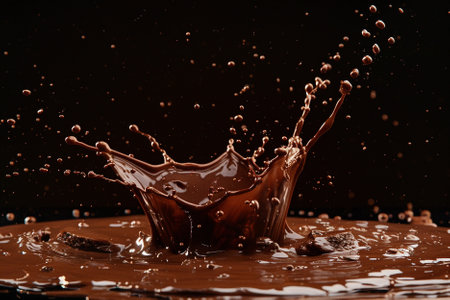 chocolate splash close up isolated on black background. High resolution photo.の写真素材