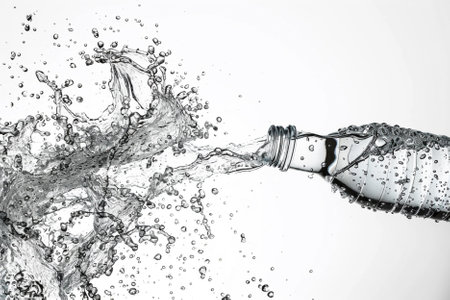Bottle of water with splashes on white background, studio shot