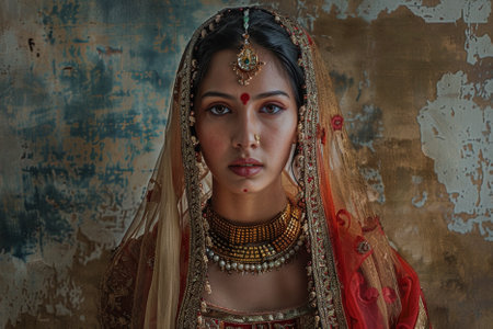 Portrait of a beautiful indian woman in traditional clothes and jewelry