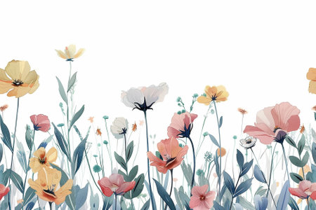 Floral background with poppies and daisies. Vector illustration.の写真素材