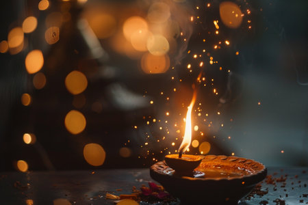 Beautiful diwali diya lamps lit during diwali celebrationの写真素材