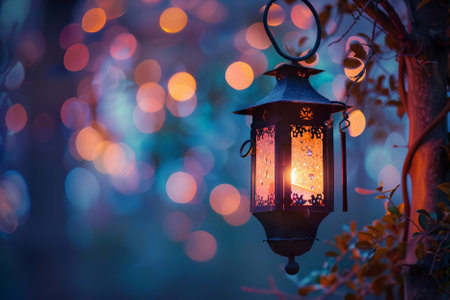 Lantern with bokeh background. Festive concept.の写真素材