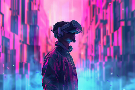 3d illustration of a man in virtual reality glasses. Future technology concept.