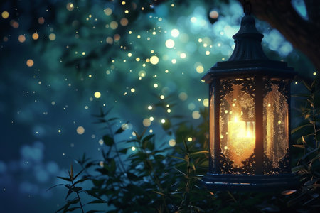 lantern in the garden with bokeh background, vintage styleの写真素材