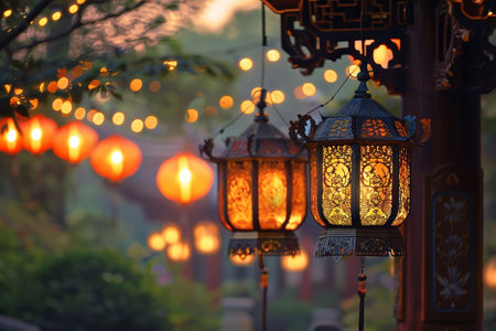 Lanterns in the garden,Thailand,Asia.