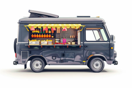 Food truck isolated on a white background. 3d render image.の写真素材