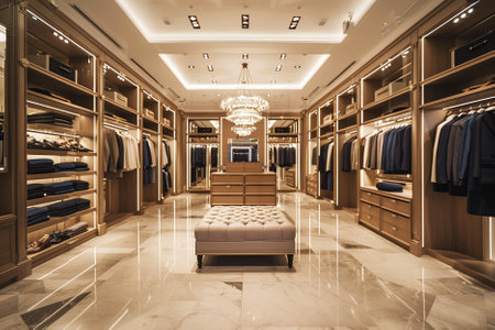 luxury and fashionable european different clothes shop window and displayの写真素材