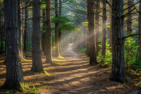 Sunlight in the pine forest in the morning. HDR image.の写真素材